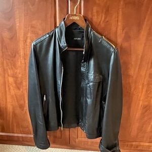 "Spurr" brand black slim-cut leather "cafe racer" jacket size L
